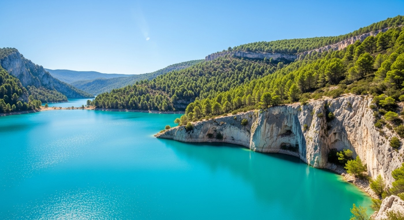 Village au bord d'un lac turquoise dans le Verdon